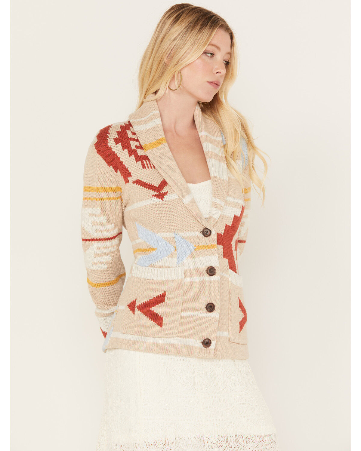 Image #2 - Pendleton Women's Multicolored Print Taos Graphic Cardigan, Cream, hi-res