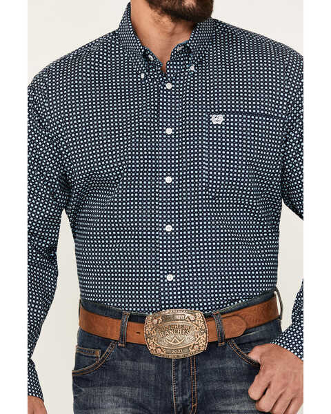Image #3 - Cinch Men's Geo Print Long Sleeve Button-Down Western Shirt, Navy, hi-res
