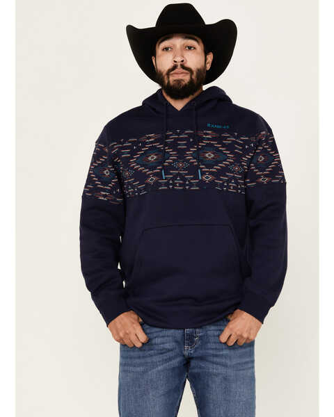 RANK 45® Men's Covebull Southwestern Print Hooded Sweatshirt, Dark Blue, hi-res