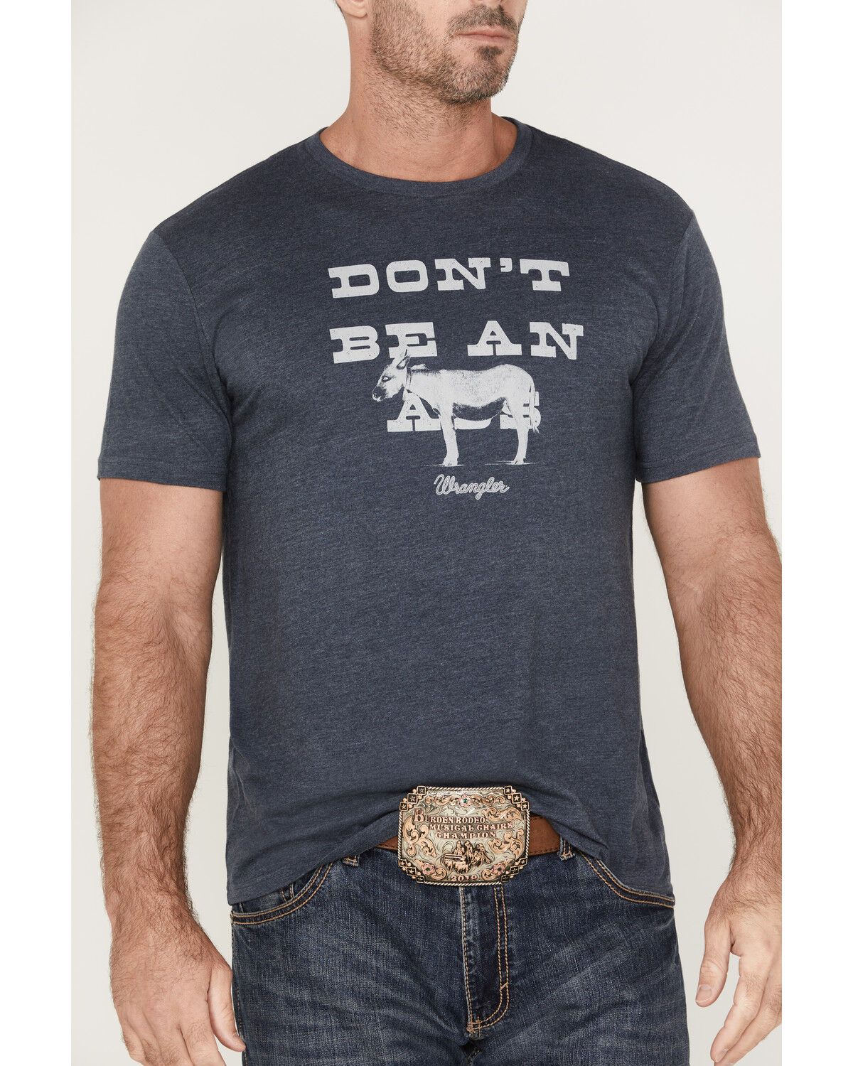 Image #3 - Wrangler Men's Heather Navy Don't Be An Graphic Short Sleeve T-Shirt, Navy, hi-res