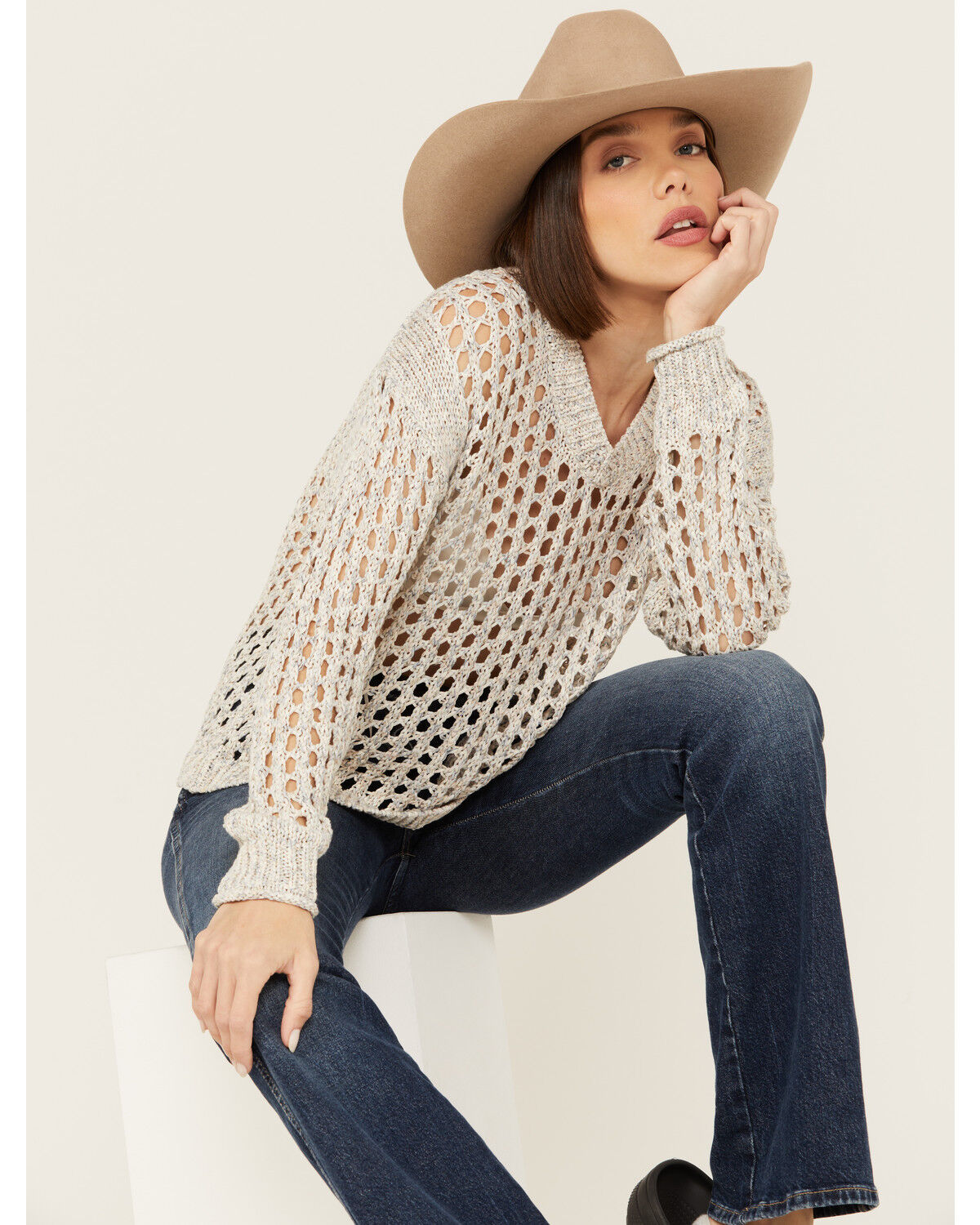 Image #1 - Cleo + Wolf Women's Allison Open Knit Long Sleeve Sweater, Blue, hi-res