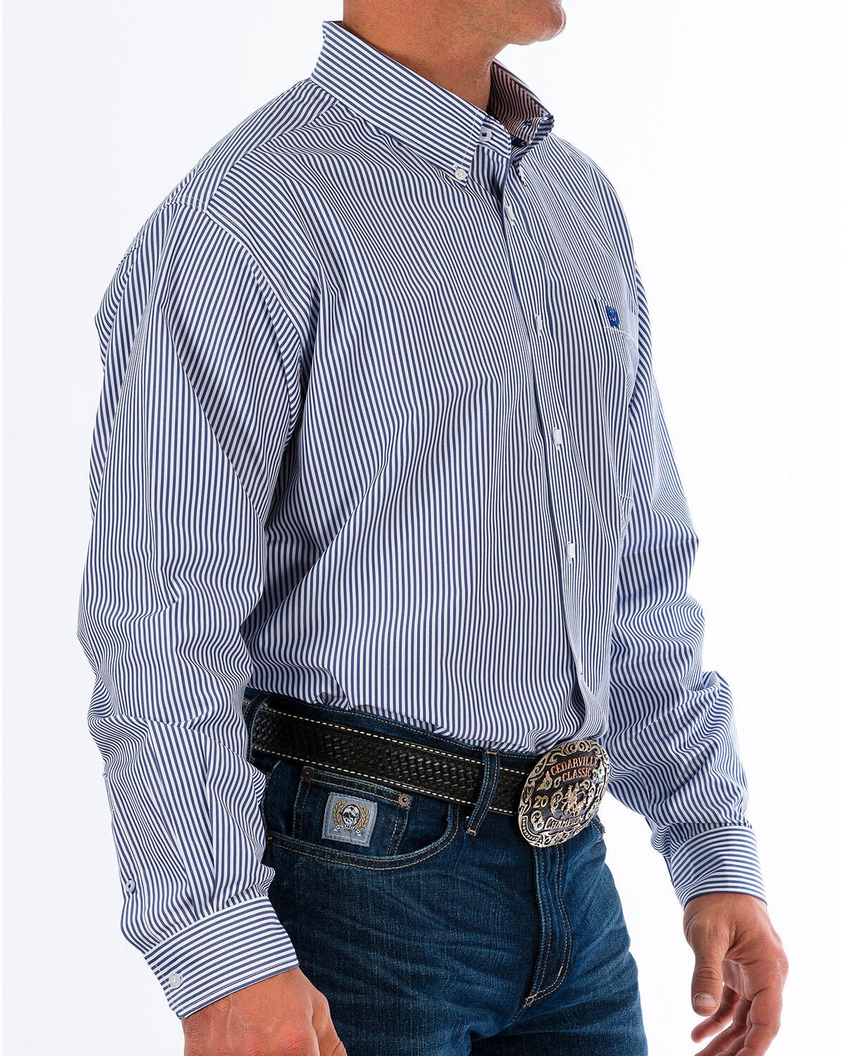 Image #2 - Cinch Men's Striped Print Tencel Long Sleeve Button-Down Western Shirt - Big & Tall, Royal Blue, hi-res