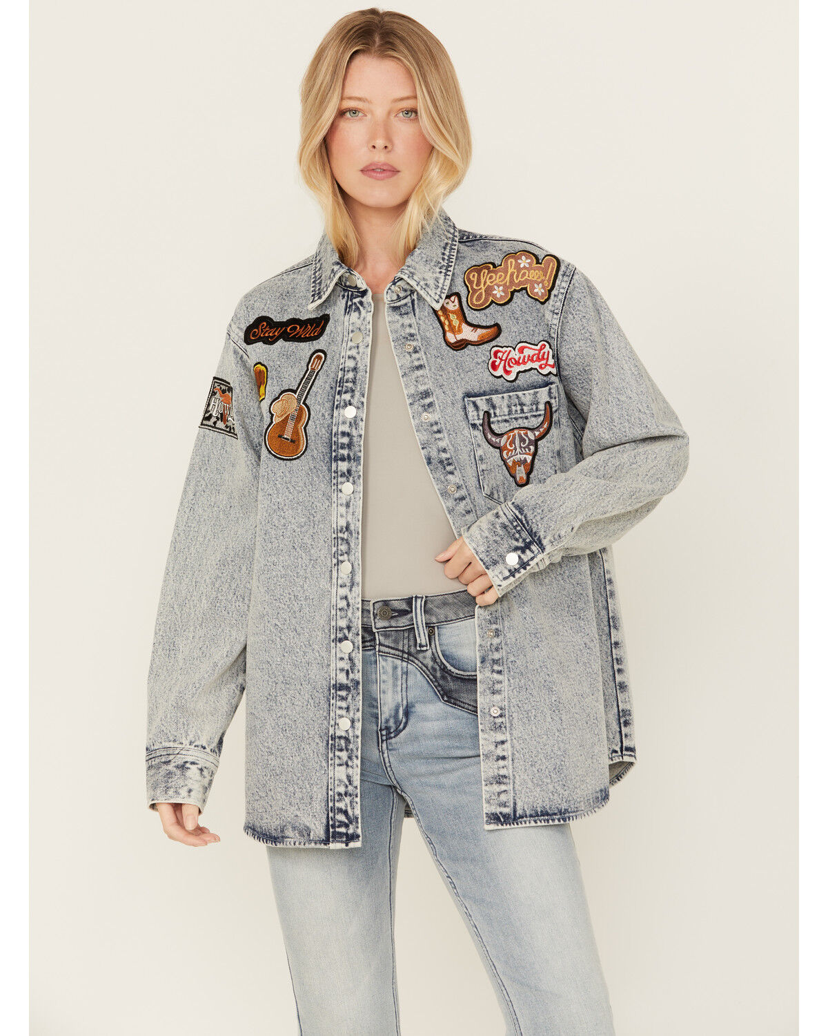Image #1 - Blue B Women's Denim Patches Jacket, Blue, hi-res