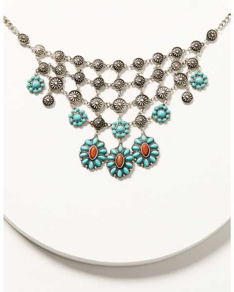 Image #1 - Shyanne Women's Canyon Sunset Turquoise Floral Necklace, Silver, hi-res