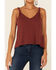 Shyanne Women's Chocolate Knotted Strap Tank Top , Chocolate, hi-res