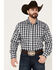 Wrangler Men's Plaid Print Long Sleeve Pearl Snap Western Shirt, Black, hi-res