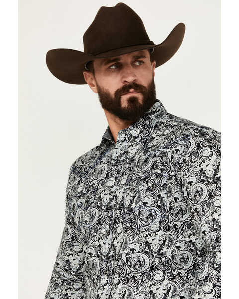 Image #2 - Cody James Men's Showdown Paisley Print Long Sleeve Snap Western Shirt - Tall , Navy, hi-res