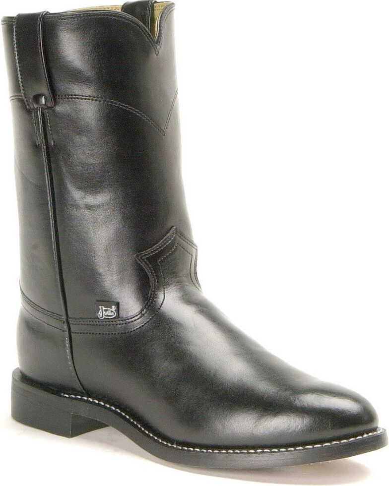 Justin Men's Basics Roper Cowboy Boots - Round Toe, Black, hi-res