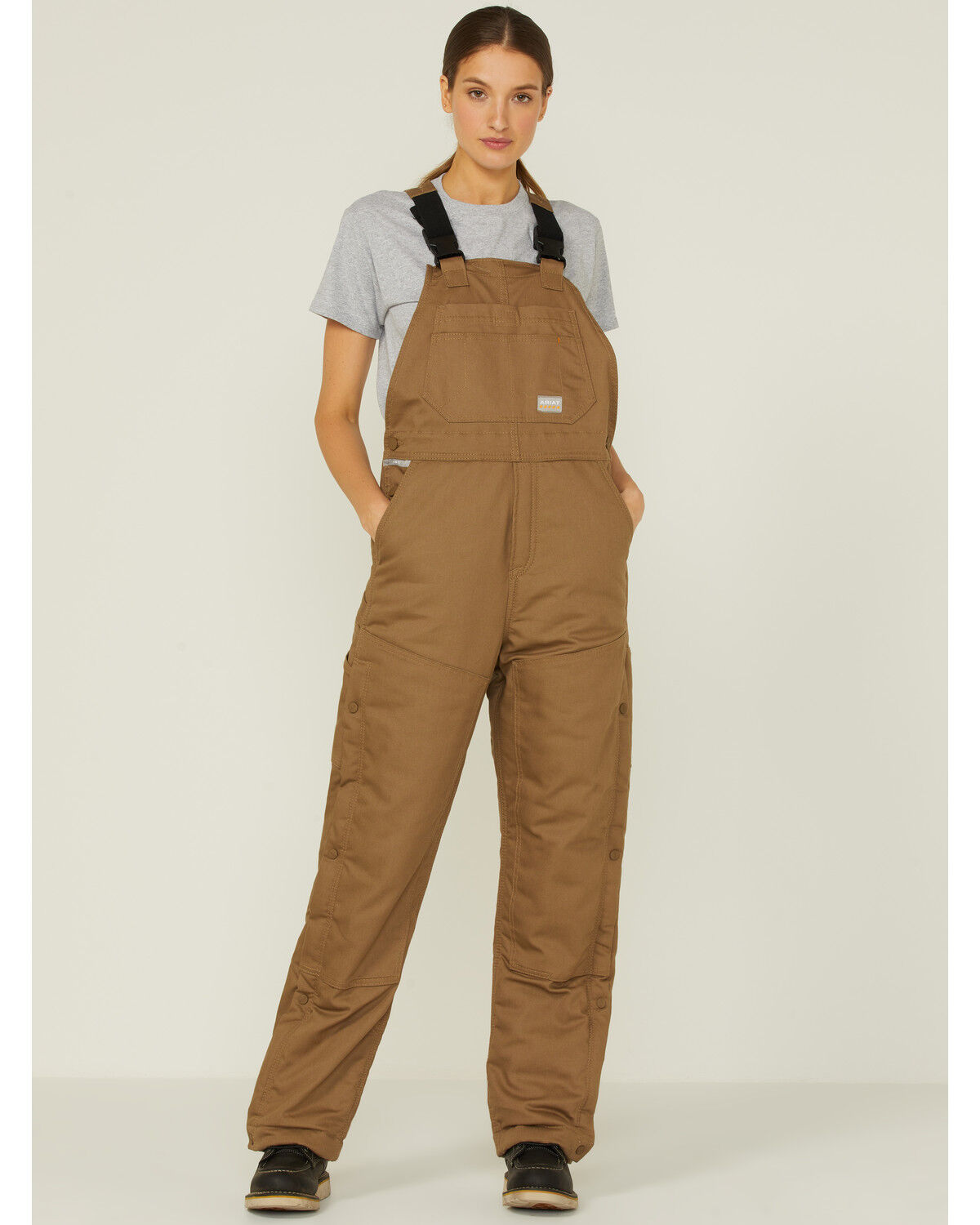 Image #1 - Ariat Women's Rebar DuraCanvas Stretch Insulated Bib Overalls, Beige/khaki, hi-res