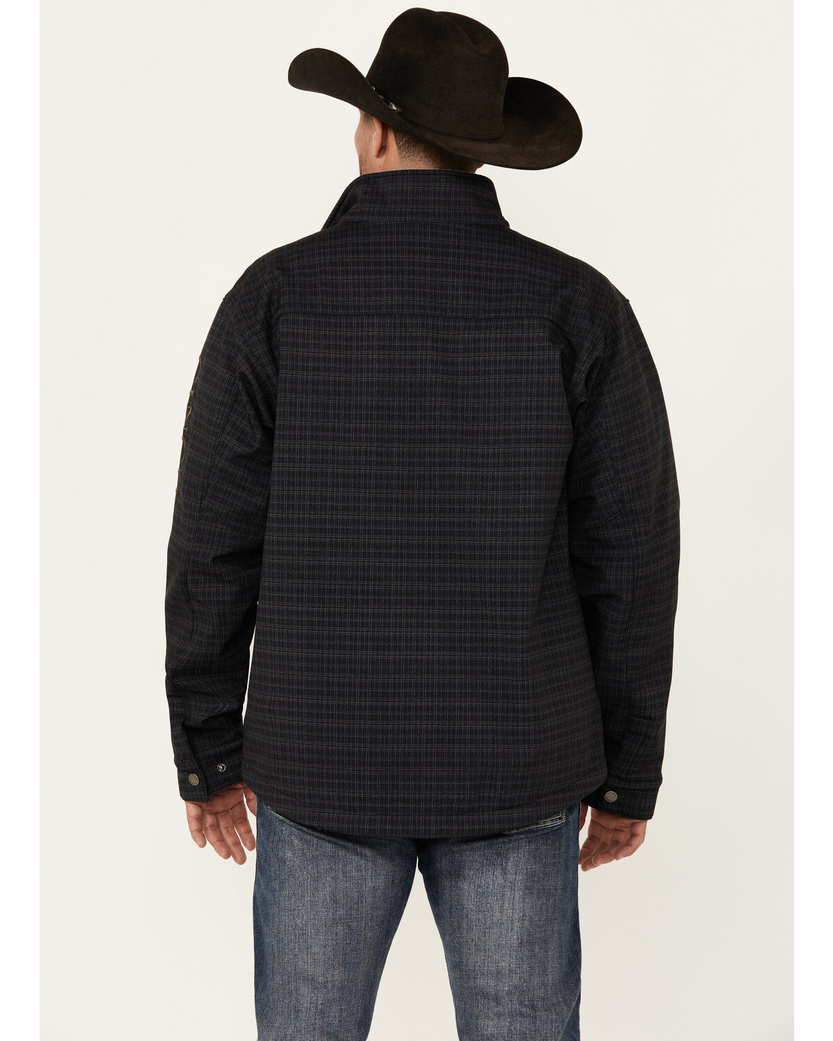Image #4 - Cinch Men's Plaid Print Bonded Zip Softshell Jacket, Navy, hi-res