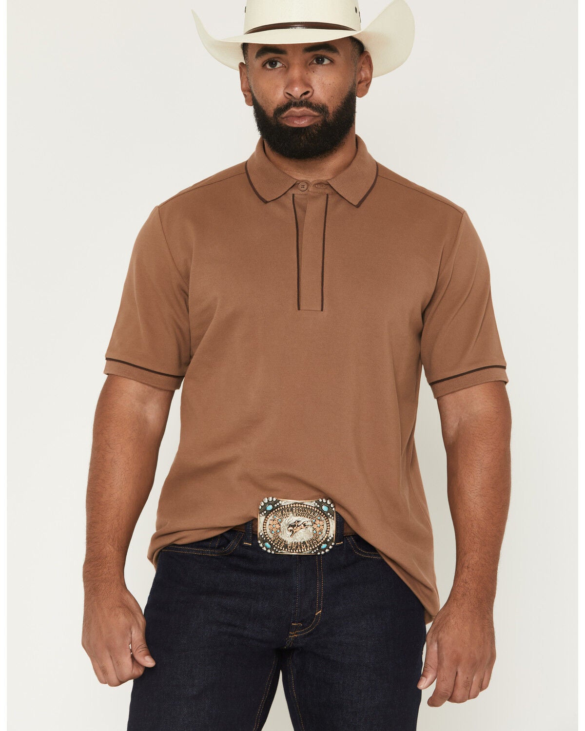 Image #1 - Cody James Black 1978&reg; Men's Cooper Solid Short Sleeve Stretch Polo, Lt Brown, hi-res