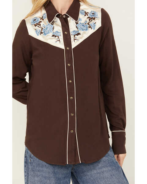 Image #2 - Stetson Women's Embroidered Yoke Long Sleeve Snap Western Shirt , Brown, hi-res