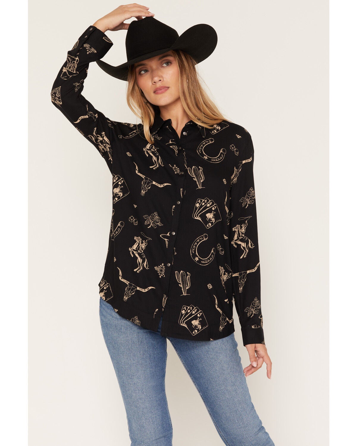 Image #1 - Idyllwind Women's Sheila Long Sleeve Button-Down Western Shirt, Black, hi-res