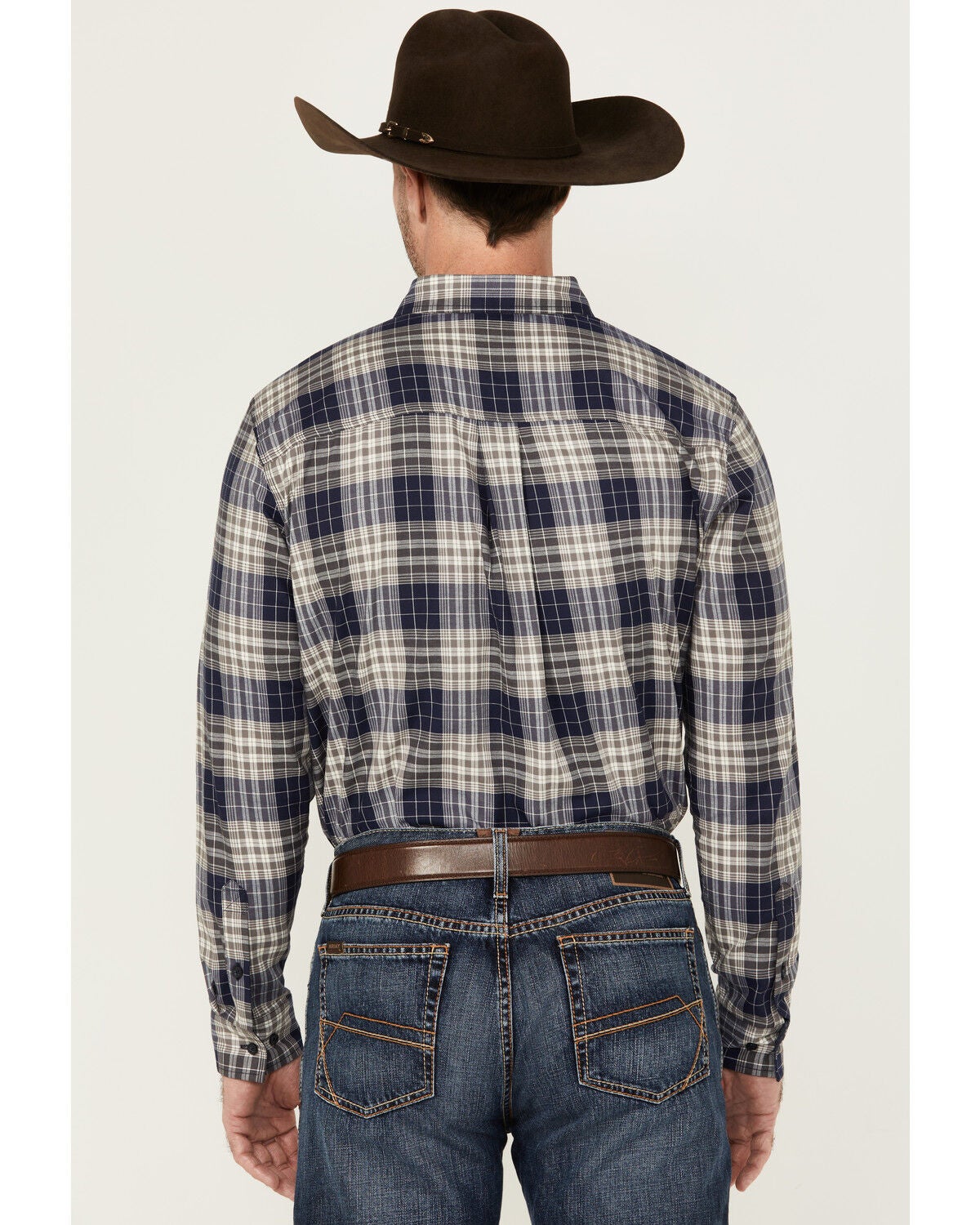 Image #4 - Cody James Men's Howdy Plaid Print Long Sleeve Button-Down Stretch Western Shirt, Navy, hi-res
