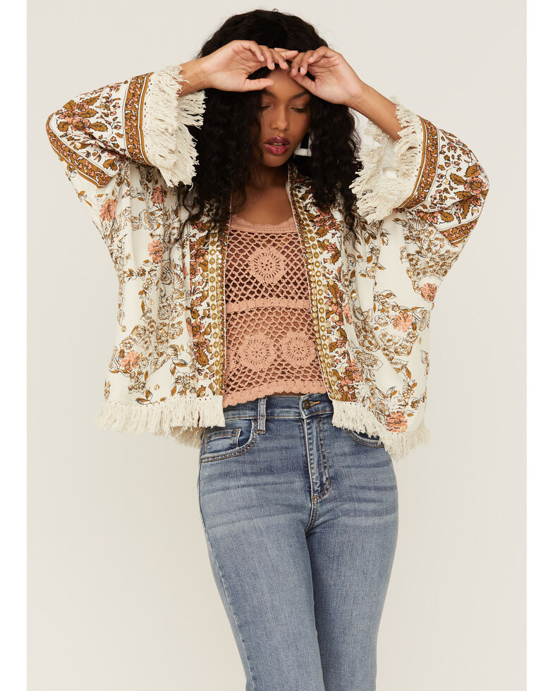 Free People Women's Rays of Light Embellished Ivory Jacket, Ivory, hi-res