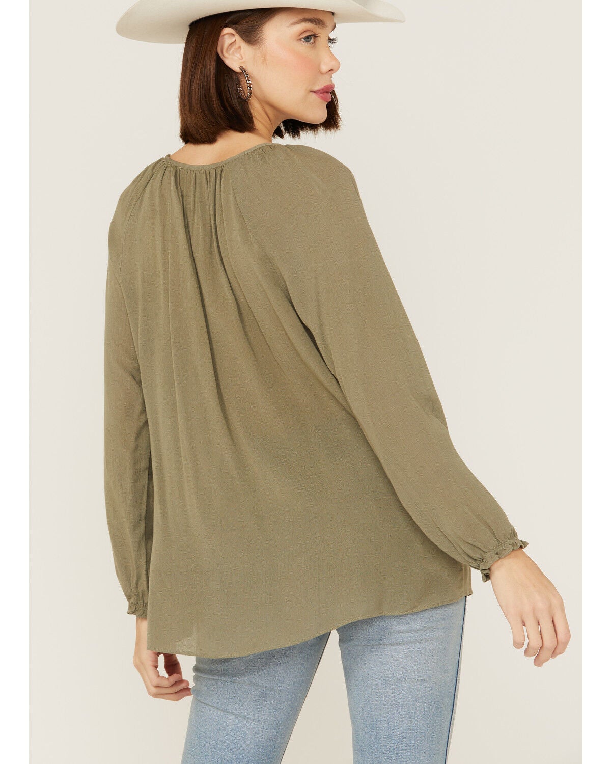 Olive Solid Tassel Tie Neck Top main image 0