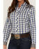 Image #2 - Roper Women's Plaid Print Long Sleeve Western Pearl Snap Shirt, Blue, hi-res