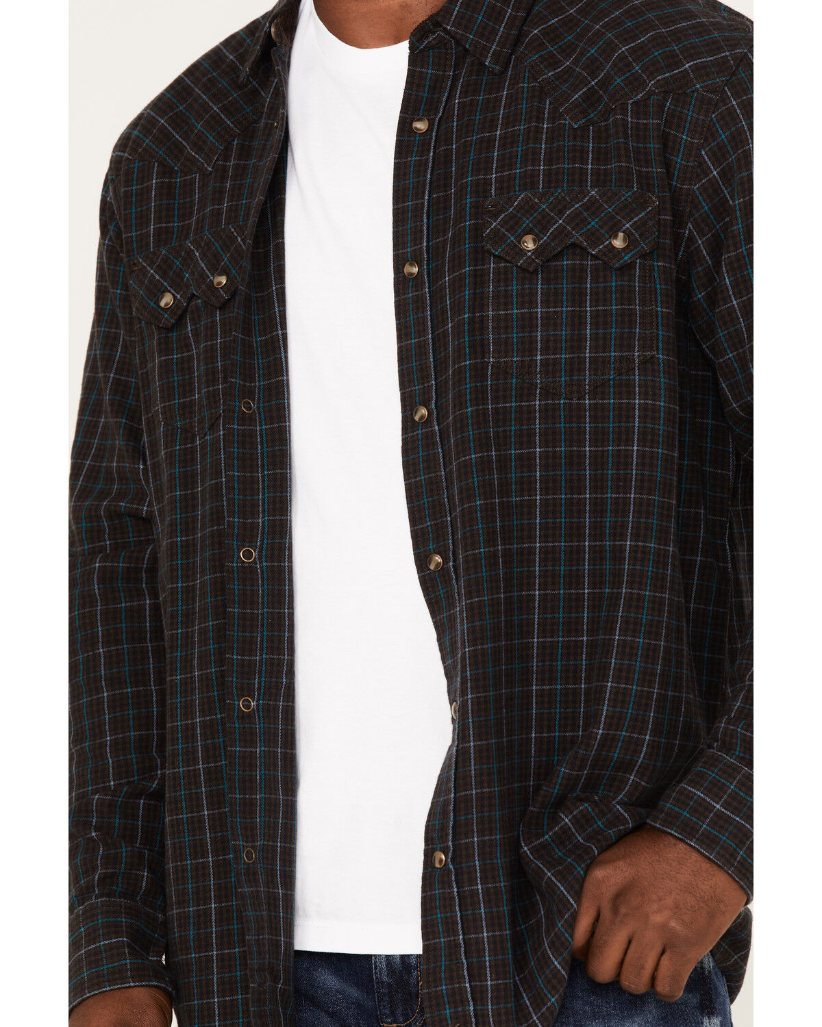 Image #2 - Moonshine Spirit Men's Cask Small Plaid Print Snap Western Flannel Shirt, Brown, hi-res