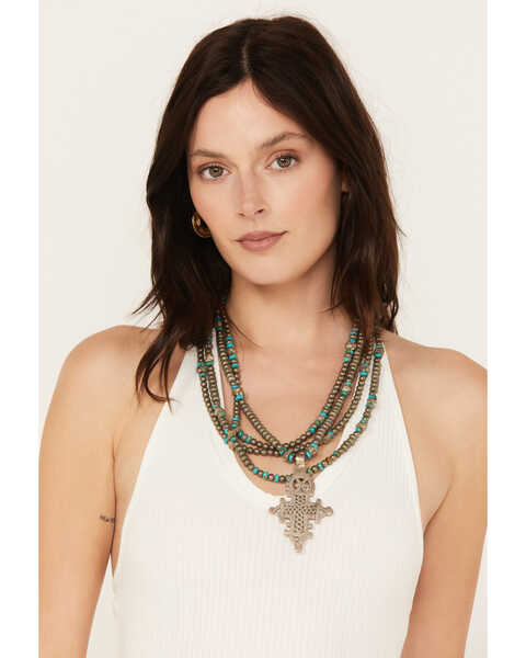 Image #1 - Paige Wallace Women's Turquoise Pyrite Ethiopian Cross Necklace, Turquoise, hi-res