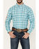 Image #3 - Ariat Men's Vincent Plaid Print Logo Long Sleeve Button-Down Western Shirt, Turquoise, hi-res
