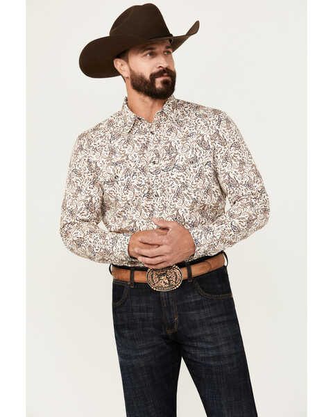 Image #1 - Gibson Trading Co Men's Punk Paisley Print Long Sleeve Snap Western Shirt, White, hi-res