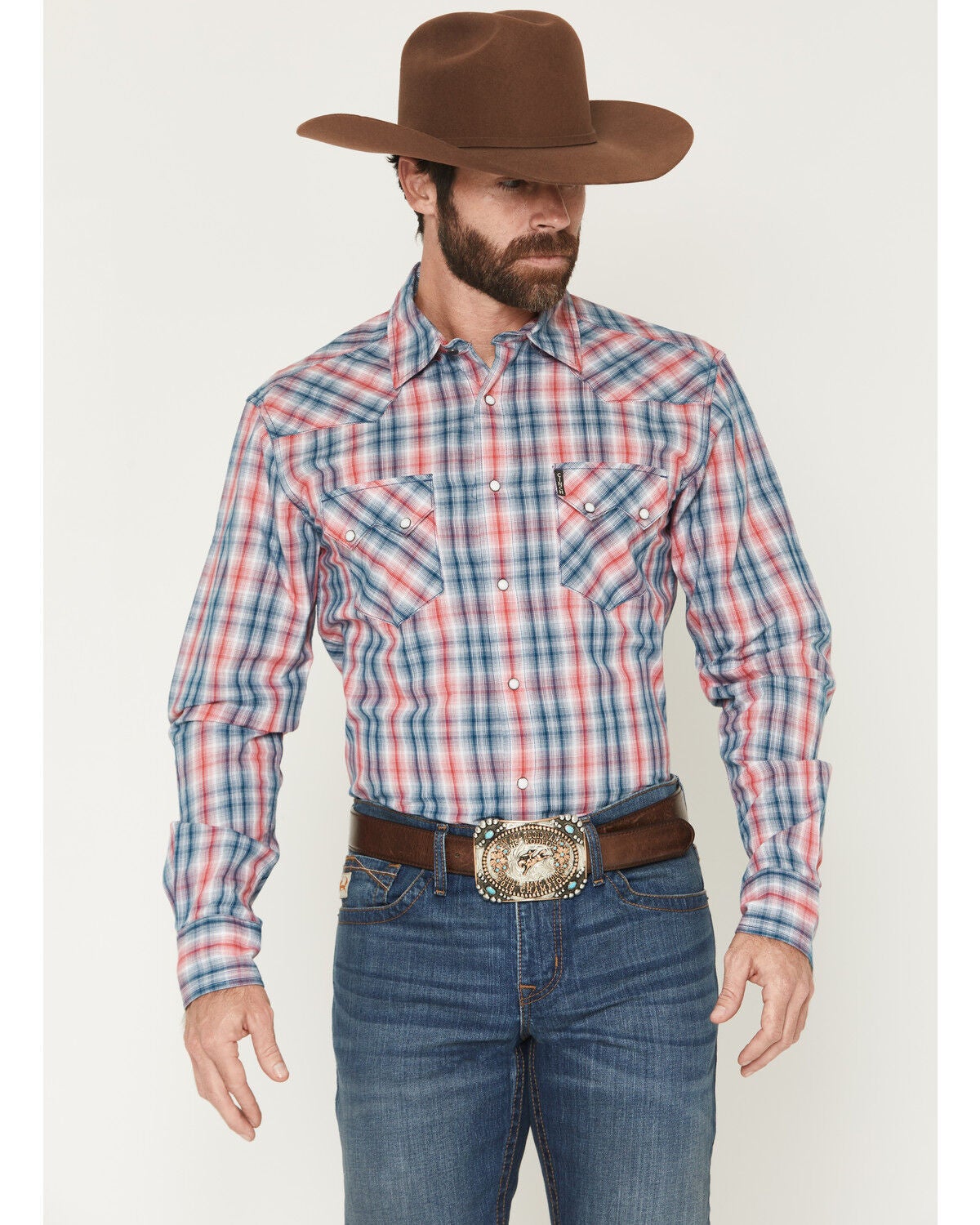 Image #1 - Cinch Men's Plaid Print Modern Fit Long Sleeve Snap Western Shirt, Multi, hi-res
