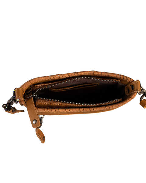 Image #3 - Montana West Women's Genuine Leather Tooled Fringe Crossbody Bag , Brown, hi-res