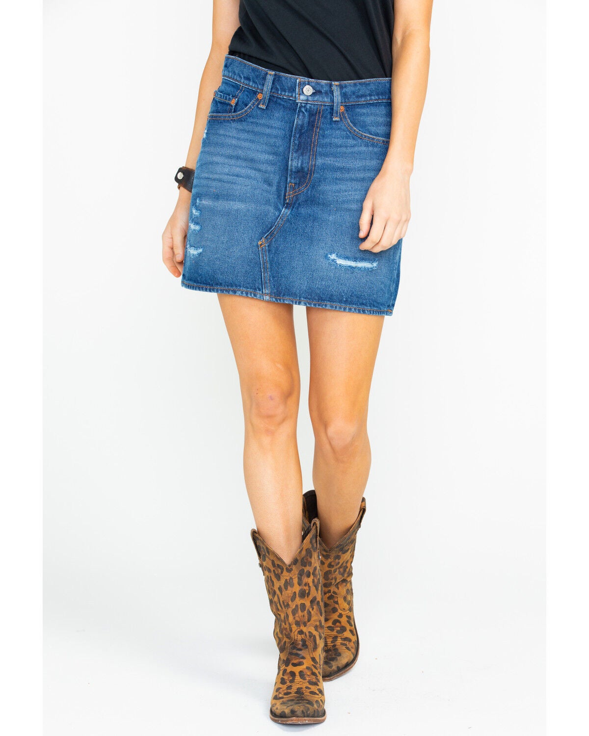denim skirt cowboy boots