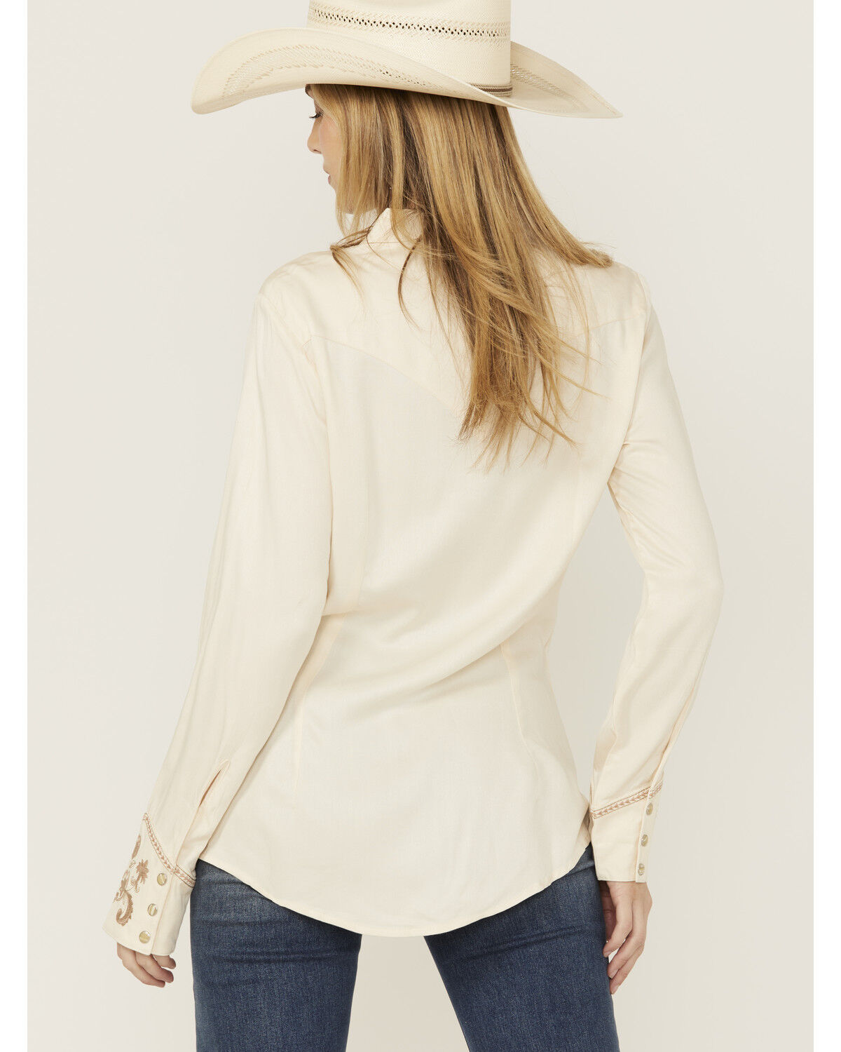 Image #4 - Wrangler Retro Women's Floral Embroidered Long Sleeve Pearl Snap Western Shirt, Cream, hi-res