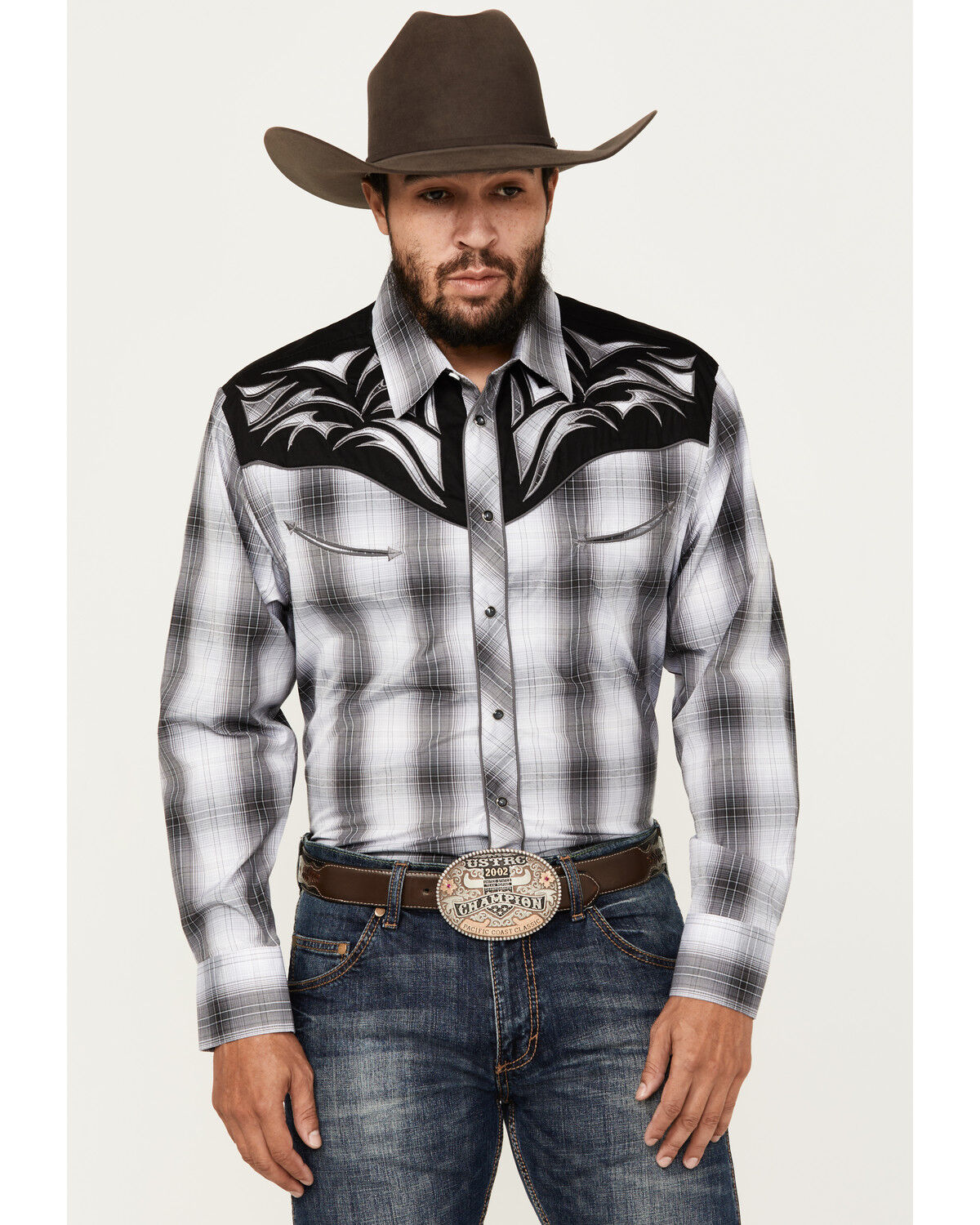 Image #1 - Avalon Men's Embroidered Long Sleeve Snap Western Shirt, White, hi-res