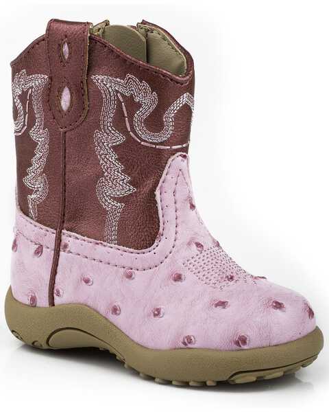 Roper Infant-Boys' Ostrich Print Cowboy Boots - Round Toe, Pink, hi-res