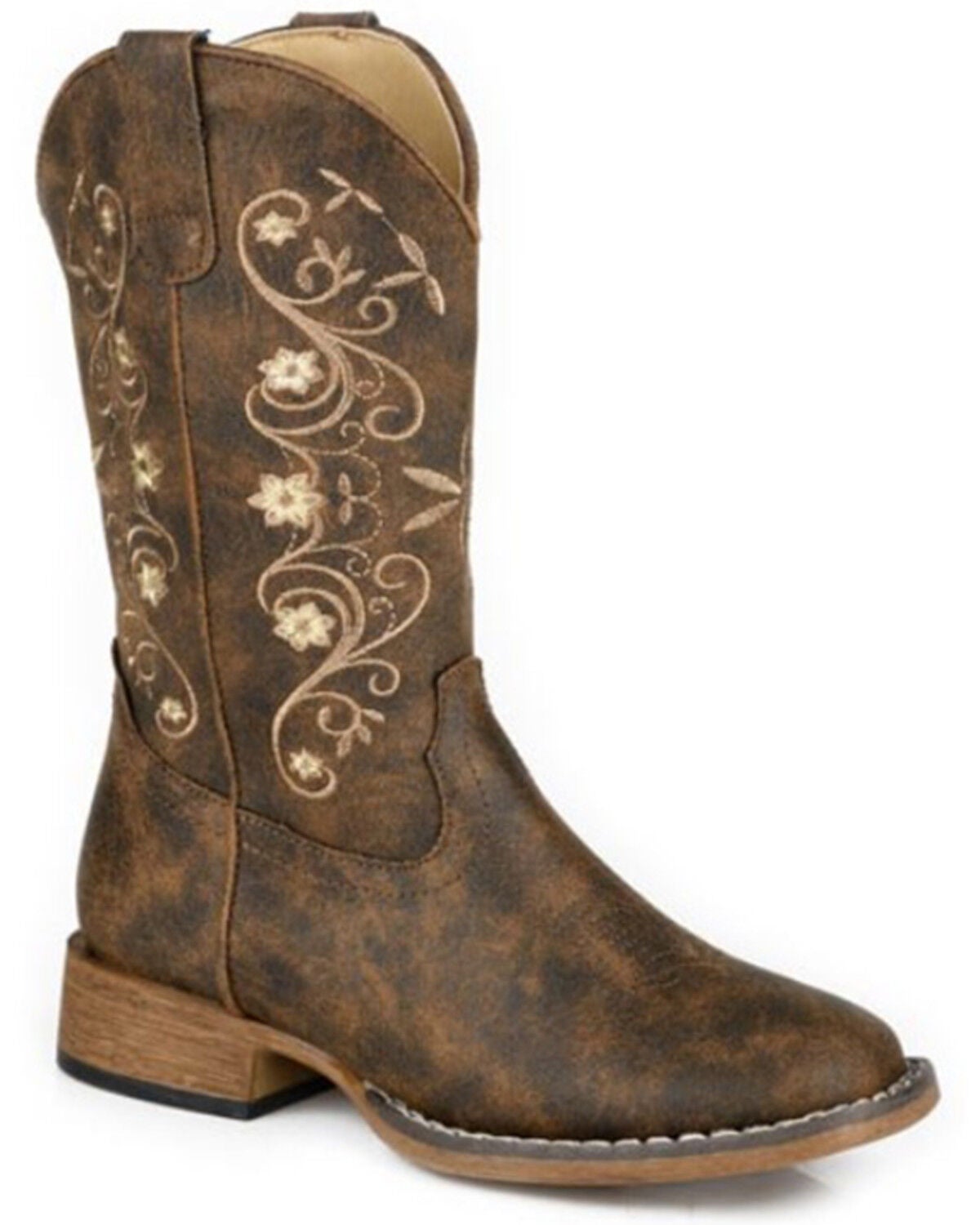 Image #1 - Roper Little Girls' Bailey Western Boots - Broad Square Toe, Brown, hi-res