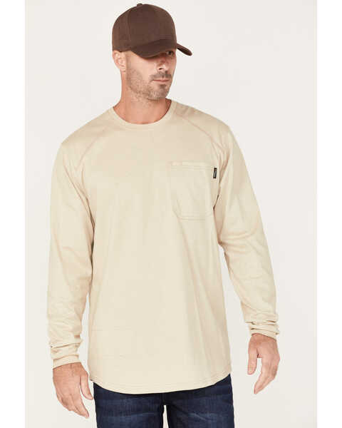 Image #1 - Hawx Men's Long Sleeve Pocket Work Shirt - Big & Tall, Natural, hi-res