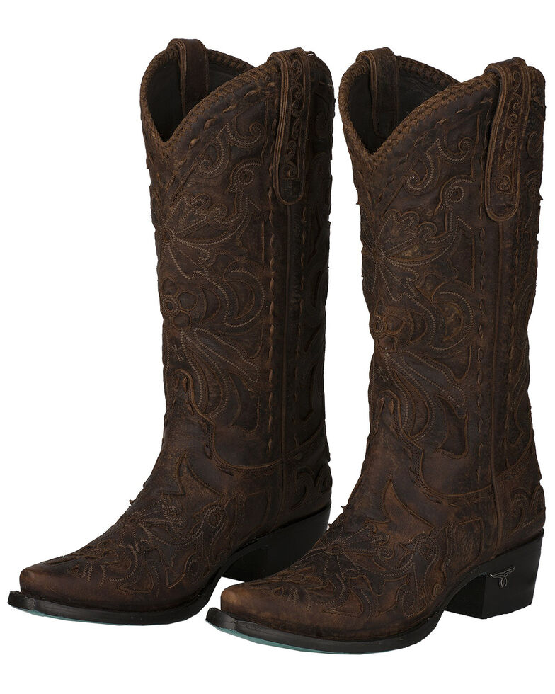 Lane Women's Robin Cognac Whipstitch Inlay Cowgirl Boots - Snip Toe, Cognac, hi-res