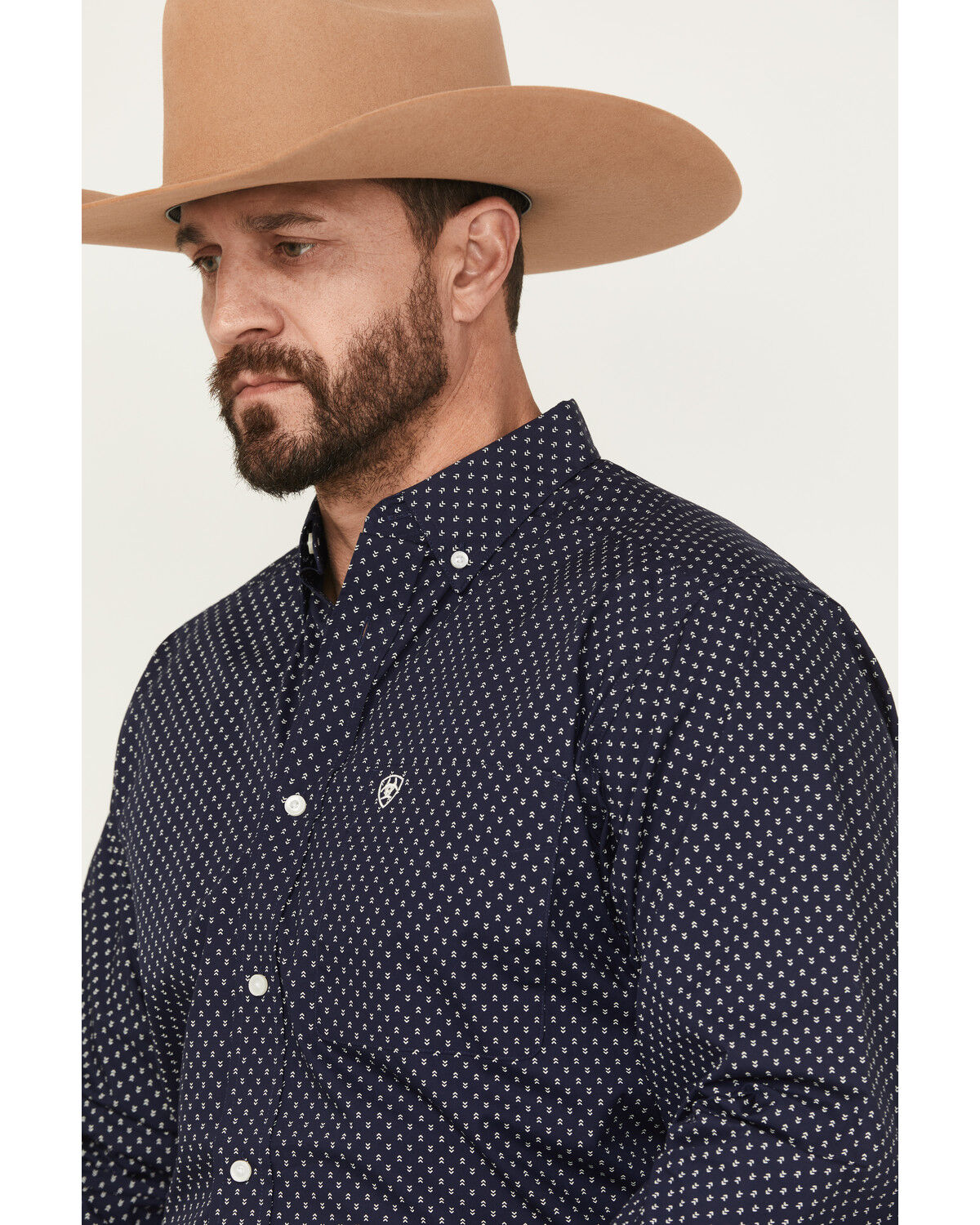 Image #2 - Ariat Men's Carmine Printed Long Sleeve Button-Down Western Shirt, Navy, hi-res