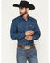 Image #1 - Ely Walker Men's Wallpaper Floral Stripe Print Long Sleeve Snap Western Shirt, Navy, hi-res
