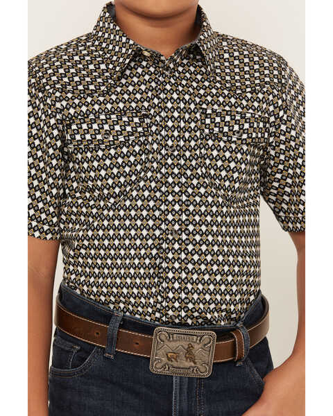 Image #3 - Cody James Boys' Dotted Print Short Sleeve Snap Western Shirt, Tan, hi-res