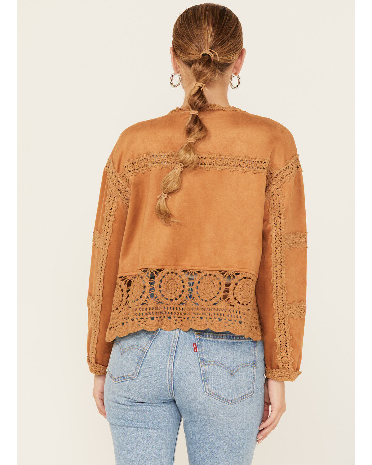 Image #4 - Miss Me Women's Crochet Faux Suede Jacket, Rust Copper, hi-res