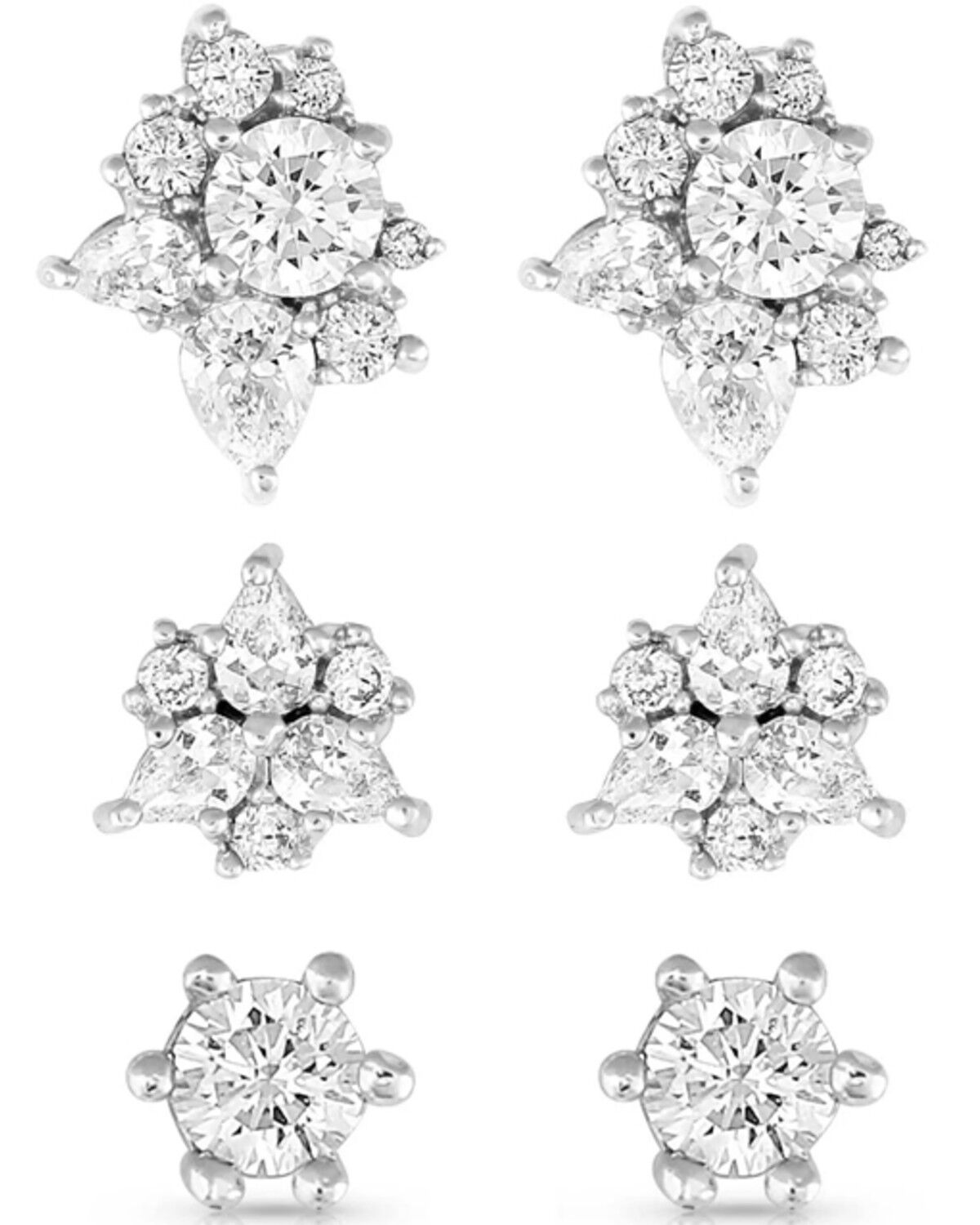 Image #1 - Montana Silversmiths Women's Crystal Stud Earrings Set - 3-Piece, Silver, hi-res