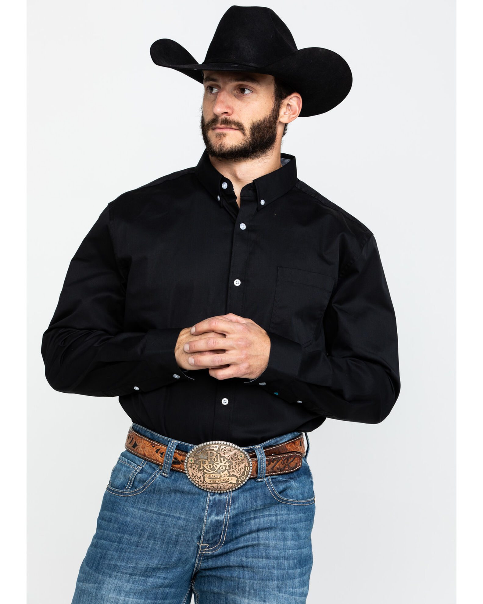 Cody James Core Black Solid Performance Twill Long Sleeve Western