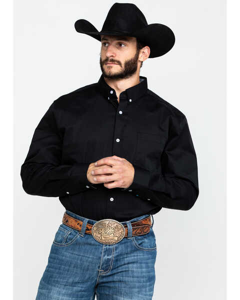 Cody James Core Black Solid Performance Twill Long Sleeve Western Shirt , Black, hi-res