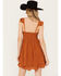 Shyanne Women's Flutter Sleeve Embroidered Dress, Caramel, hi-res