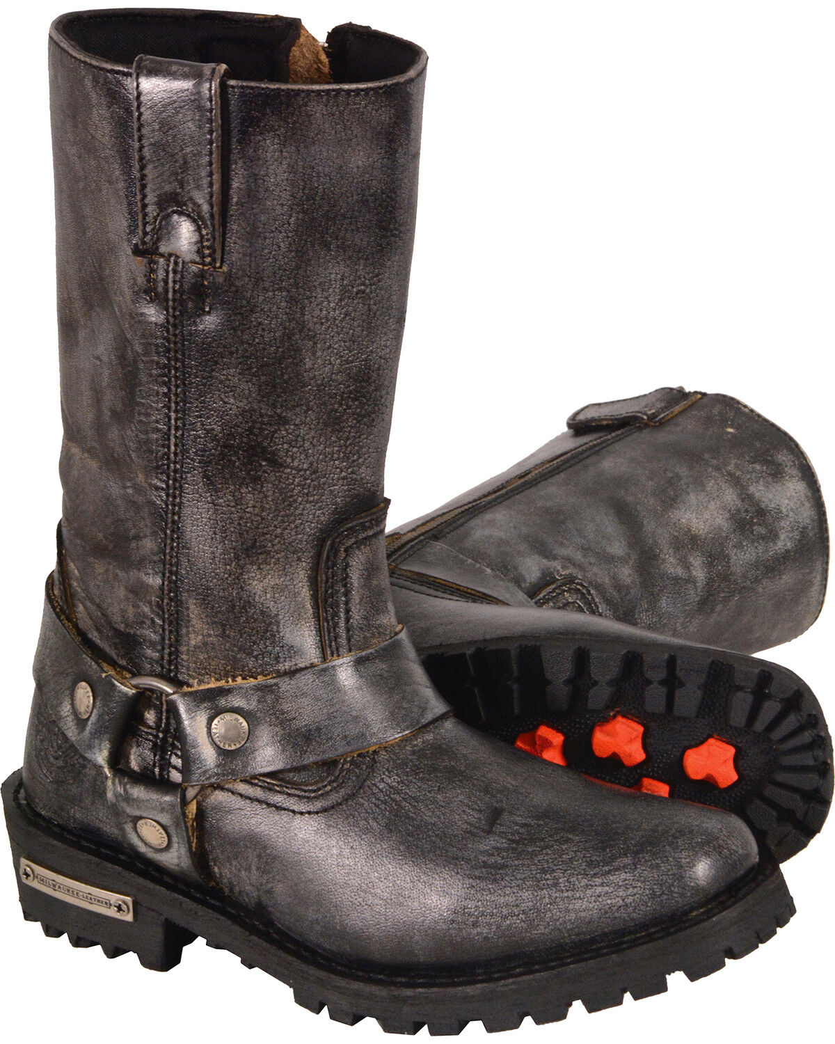 Image #2 - Milwaukee Leather Women's Distressed Classic Harness Boots - Square Toe, Black, hi-res
