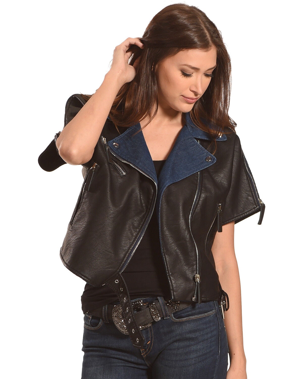 Tractr Women's Short Sleeve Leather 