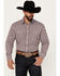 Image #1 - Rough Stock by Panhandle Men's Dobby Plaid Print Long Sleeve Pearl Snap Western Shirt, Burgundy, hi-res