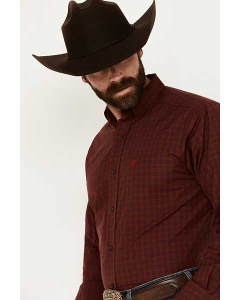 Image #2 - Ariat Men's Neal Plaid Print Long Sleeve Button-Down Western Shirt, Wine, hi-res