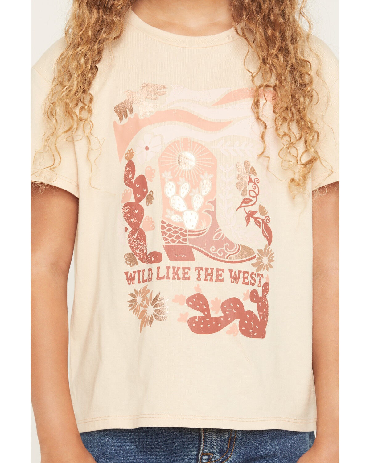 Image #3 - Buttercup Girls' Wild Like The West Foil Short Sleeve Graphic T-Shirt, Wheat, hi-res
