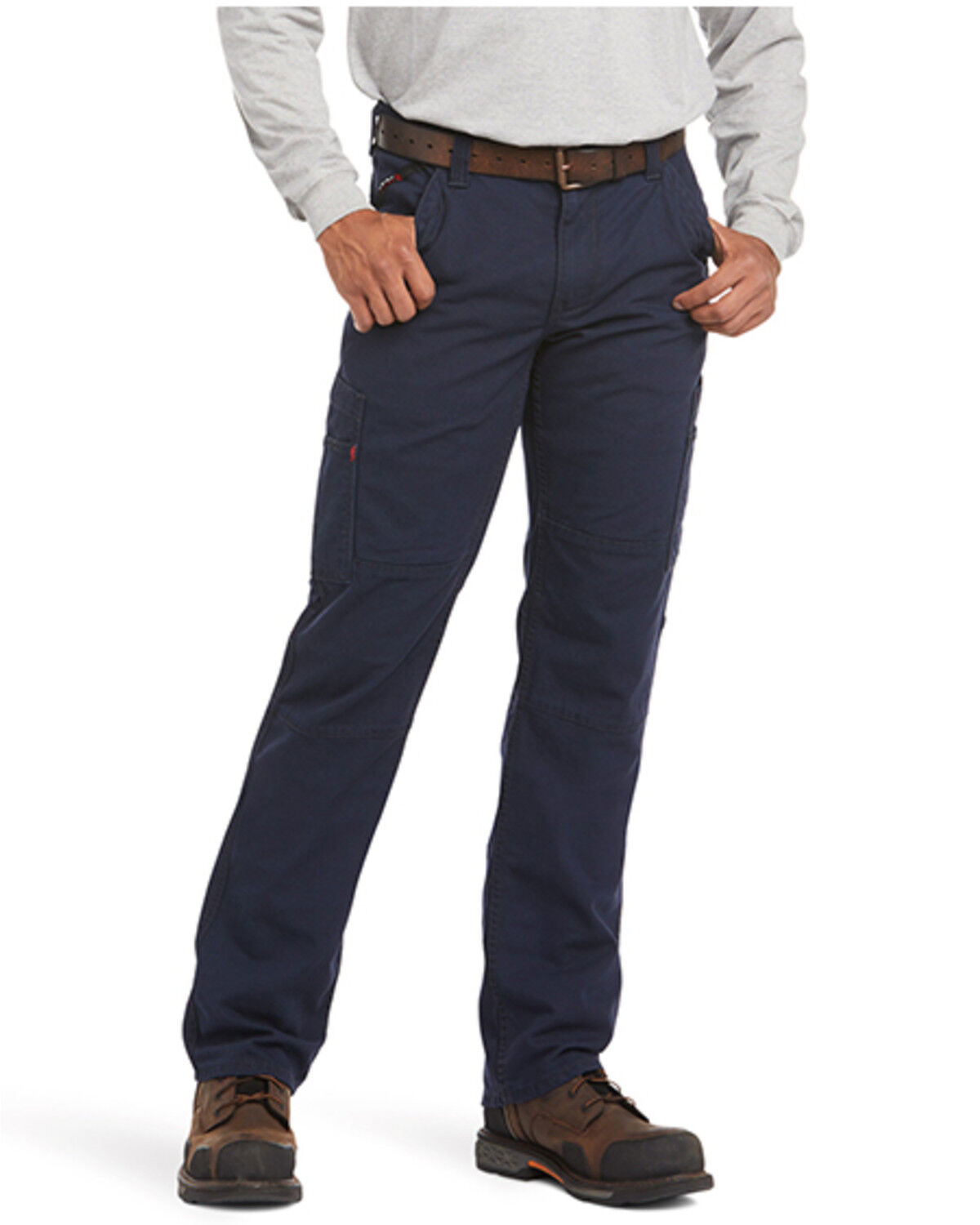 Image #2 - Ariat Men's FR M5 Stretch DuraLight Canvas Stackable Straight Work Pants, Navy, hi-res