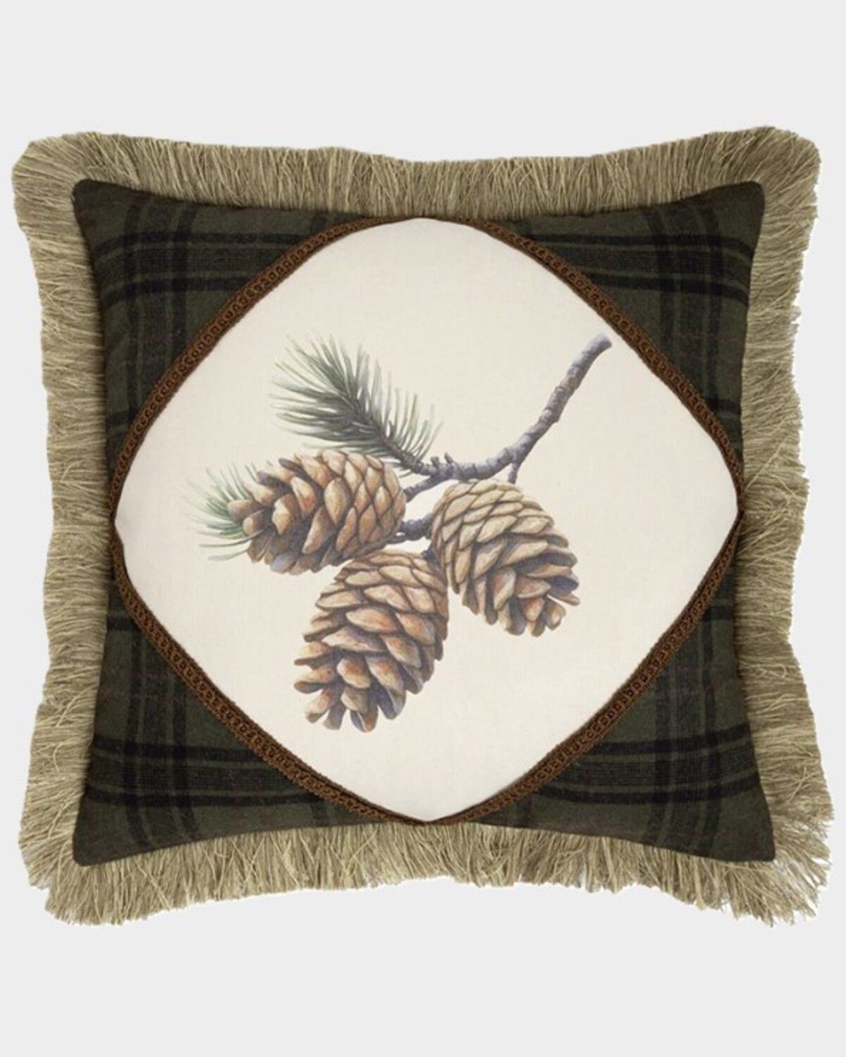 Carstens Home Plaid Pinecone Pillow, Green, hi-res