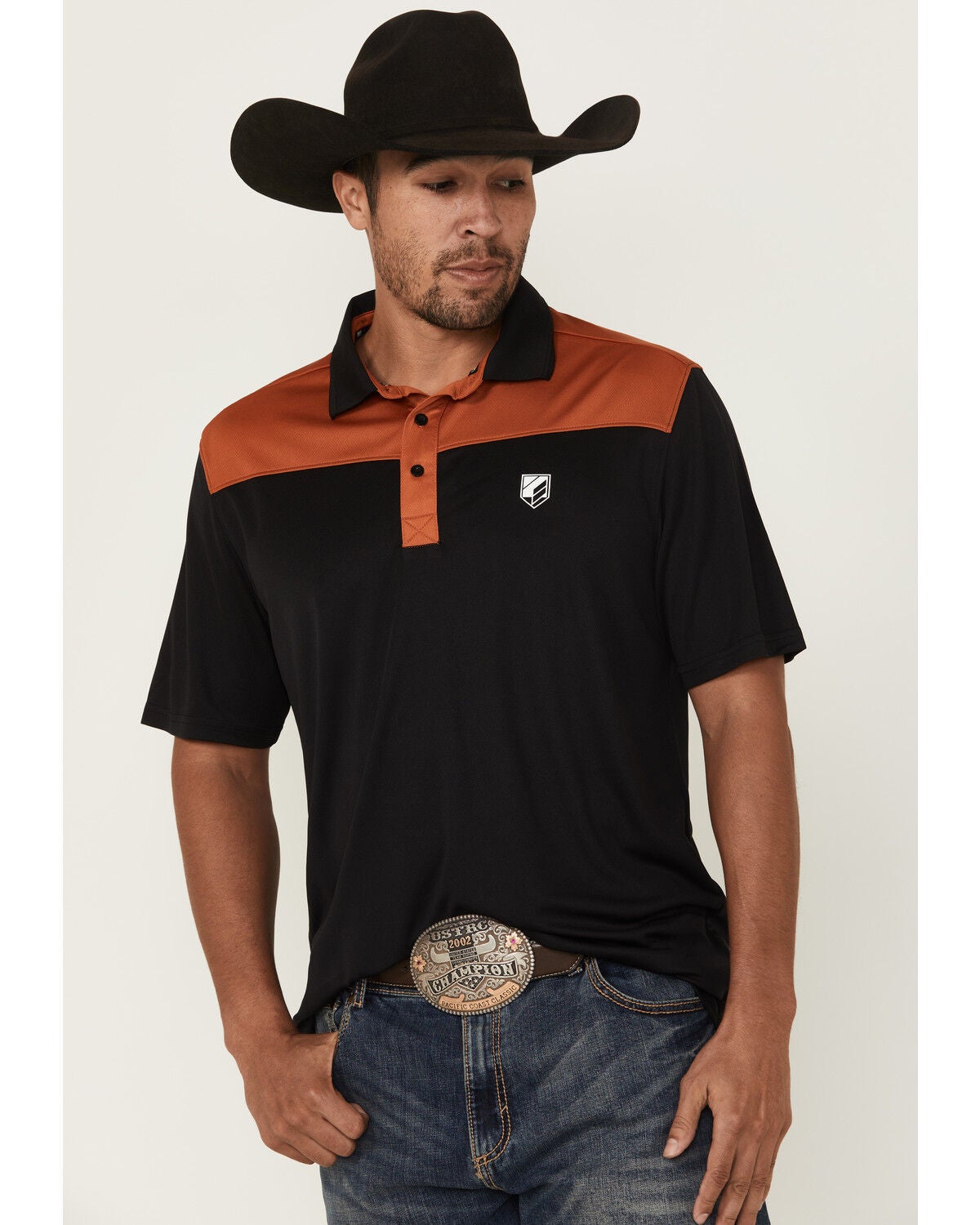Image #1 - RANK 45&reg; Men's Barrier Color Block Short Sleeve Button-Down Polo Shirt, Black, hi-res